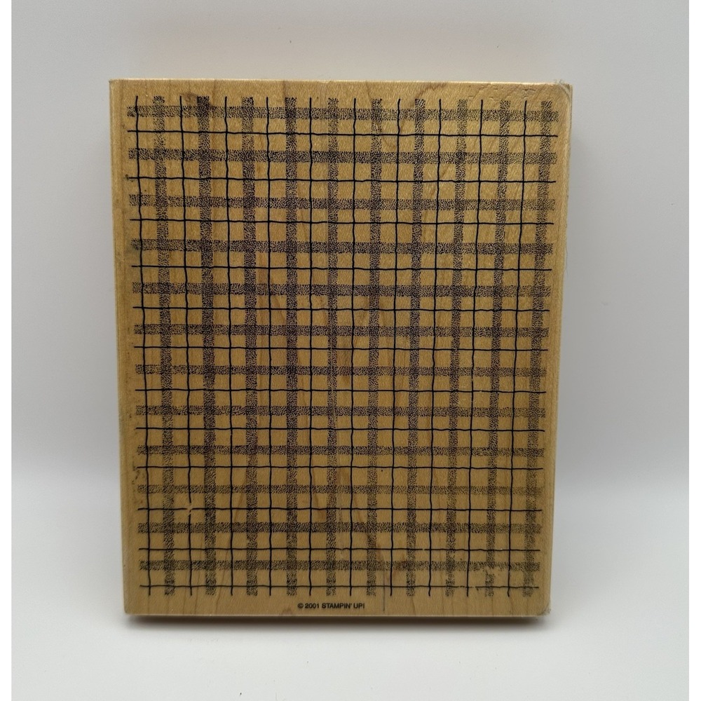 Stampin' Up 2001 Stipple Plaid Large Background Wood Mount Rubber Stamp Vintage